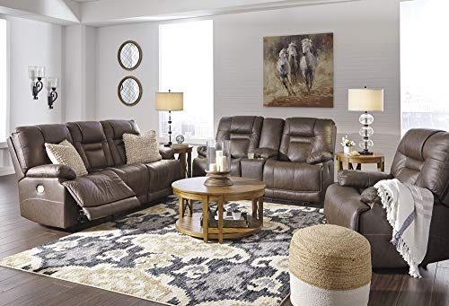 Signature Design by Ashley Wurstrow Leather Adjustable Dual Sided Power Reclining Loveseat with Console & USB Charging, Brown