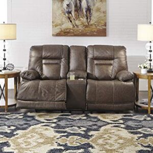 Signature Design by Ashley Wurstrow Leather Adjustable Dual Sided Power Reclining Loveseat with Console & USB Charging, Brown