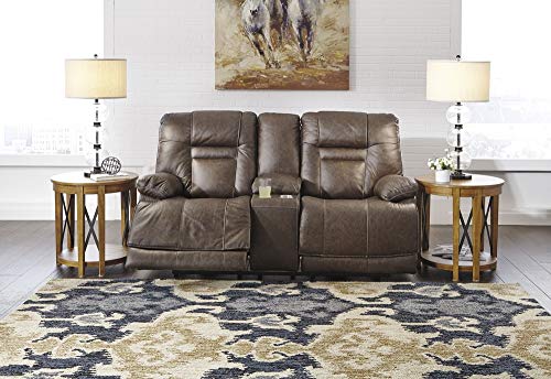 Signature Design by Ashley Wurstrow Leather Adjustable Dual Sided Power Reclining Loveseat with Console & USB Charging, Brown