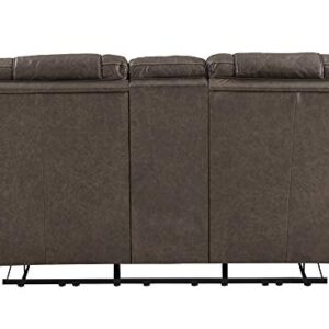 Signature Design by Ashley Wurstrow Leather Adjustable Dual Sided Power Reclining Loveseat with Console & USB Charging, Brown