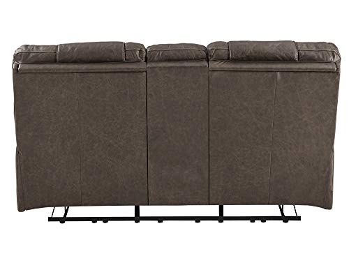 Signature Design by Ashley Wurstrow Leather Adjustable Dual Sided Power Reclining Loveseat with Console & USB Charging, Brown