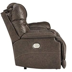 Signature Design by Ashley Wurstrow Leather Adjustable Dual Sided Power Reclining Loveseat with Console & USB Charging, Brown