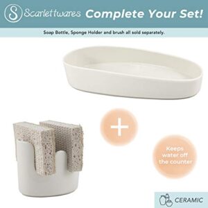 Scarlettwares Dual Two Double Sponge Holder Kitchen Sink Organizer Ceramic White Dishwasher Safe Modern Rustic Farmhouse Elegant Compact Design