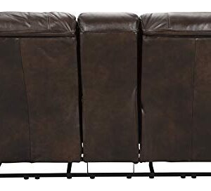 Signature Design by Ashley Buncrana Traditional Dual Sided Power Reclining Loveseat with Nailhead Trim, Center Storage Console and USB Port, Brown