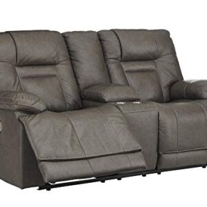 Signature Design by Ashley Wurstrow Leather Adjustable Dual Sided Power Reclining Loveseat with Console & USB Charging, Dark Gray