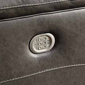 Signature Design by Ashley Wurstrow Leather Adjustable Dual Sided Power Reclining Loveseat with Console & USB Charging, Dark Gray