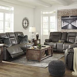 Signature Design by Ashley Wurstrow Leather Adjustable Dual Sided Power Reclining Loveseat with Console & USB Charging, Dark Gray