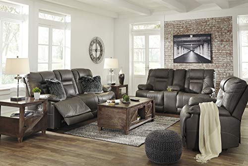 Signature Design by Ashley Wurstrow Leather Adjustable Dual Sided Power Reclining Loveseat with Console & USB Charging, Dark Gray