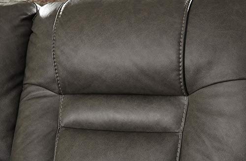 Signature Design by Ashley Wurstrow Leather Adjustable Dual Sided Power Reclining Loveseat with Console & USB Charging, Dark Gray