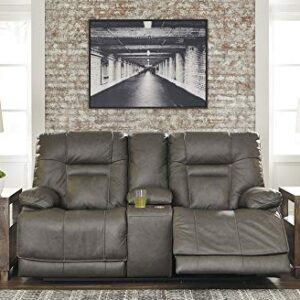 Signature Design by Ashley Wurstrow Leather Adjustable Dual Sided Power Reclining Loveseat with Console & USB Charging, Dark Gray