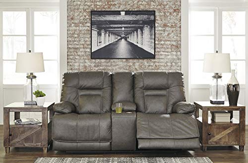 Signature Design by Ashley Wurstrow Leather Adjustable Dual Sided Power Reclining Loveseat with Console & USB Charging, Dark Gray