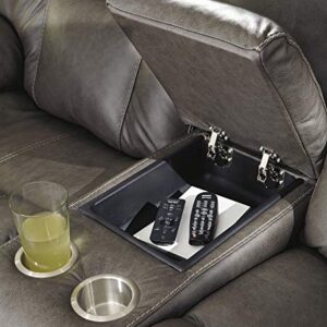 Signature Design by Ashley Wurstrow Leather Adjustable Dual Sided Power Reclining Loveseat with Console & USB Charging, Dark Gray