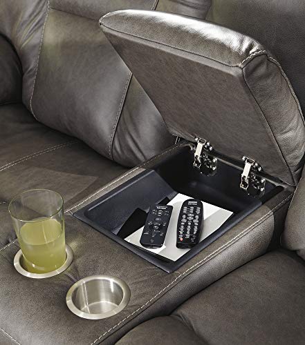 Signature Design by Ashley Wurstrow Leather Adjustable Dual Sided Power Reclining Loveseat with Console & USB Charging, Dark Gray