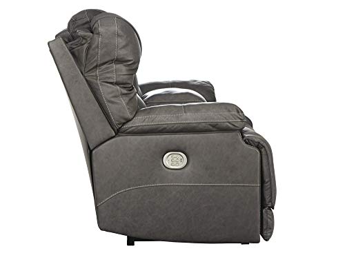 Signature Design by Ashley Wurstrow Leather Adjustable Dual Sided Power Reclining Loveseat with Console & USB Charging, Dark Gray