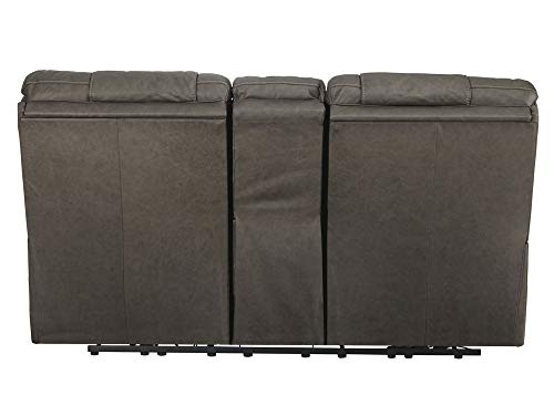 Signature Design by Ashley Wurstrow Leather Adjustable Dual Sided Power Reclining Loveseat with Console & USB Charging, Dark Gray