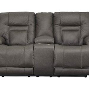 Signature Design by Ashley Wurstrow Leather Adjustable Dual Sided Power Reclining Loveseat with Console & USB Charging, Dark Gray