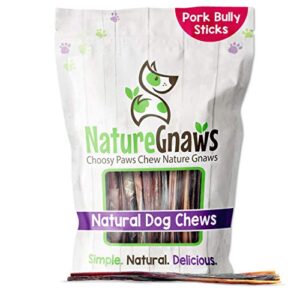 nature gnaws pork bully sticks for dogs - premium natural dental bones - long lasting dog chew treats for small dogs & puppies - rawhide free 15 count (pack of 1)