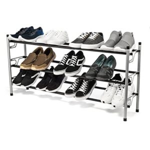 ustech 3 tier adjustable, expandable shoe rack storage organizer | portable, large, free standing closet shelf for bedroom and entryway | metal shoe shelf for kids and adults | 12 pairs of shoes