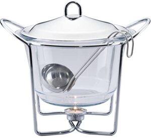 galashield stainless steel with glass dish buffet server food warmer chafing with ladle for soup (4-quart capacity)