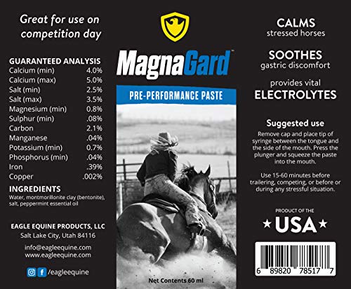 MagnaGard Pre-Performance Paste for Horses - All Natural Calmer, Acid Buffer, Gastric Support w/ Electrolytes - 60ml Syringe