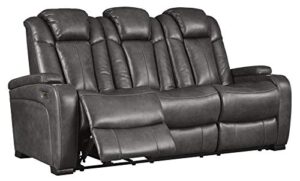 signature design by ashley turbulance power reclining sofa with usb charging port, dark gray