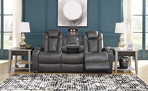 Signature DESIGN BY ASHLEY Turbulance Power Reclining Sofa with USB Charging Port, Dark Gray