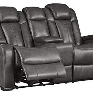 Signature Design by Ashley Turbulance Power Reclining Loveseat with USB Charging Port, Dark Gray