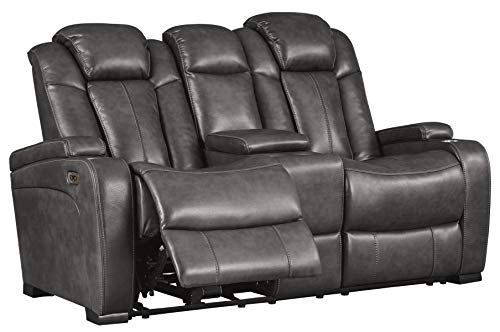 Signature Design by Ashley Turbulance Power Reclining Loveseat with USB Charging Port, Dark Gray