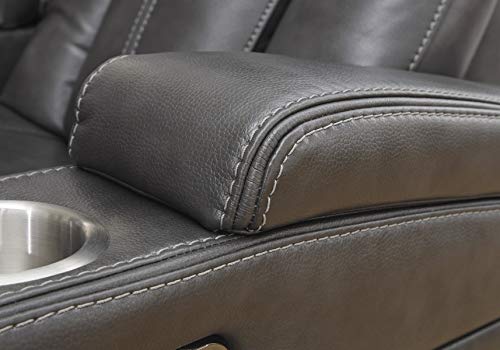 Signature Design by Ashley Turbulance Power Reclining Loveseat with USB Charging Port, Dark Gray