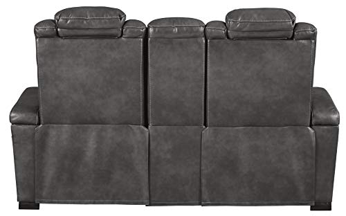 Signature Design by Ashley Turbulance Power Reclining Loveseat with USB Charging Port, Dark Gray