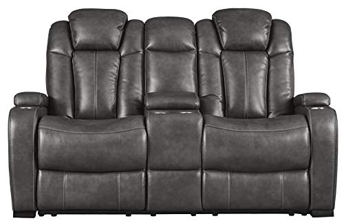 Signature Design by Ashley Turbulance Power Reclining Loveseat with USB Charging Port, Dark Gray