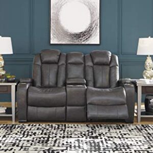 Signature Design by Ashley Turbulance Power Reclining Loveseat with USB Charging Port, Dark Gray