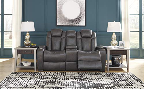 Signature Design by Ashley Turbulance Power Reclining Loveseat with USB Charging Port, Dark Gray