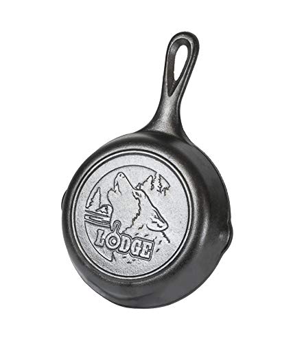 Lodge Wildlife Series-6.5" Cast Iron Skillet with Wolf Scene, Black