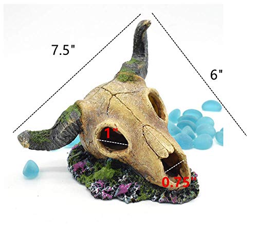 Leoyoubei 6 x 7.5 inch Aquarium Decoration Fish Tank Décor Ornaments Fish Turtle Hidden,Amphibians Bonsai Beautification Cave Landscape Pet Reptile House Sheep Skull Light Brown