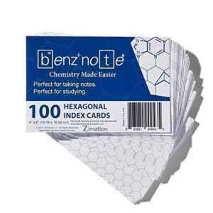 BENZNOTE Index Cards, for Organic and Bio Chemistry, 4" x 6", Hexagonal Graph Rule, Green Lined, 100 Index Cards