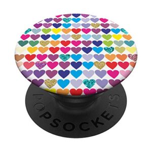 rainbow heart design girls ~ cute girly pink purple teal popsockets popgrip: swappable grip for phones & tablets