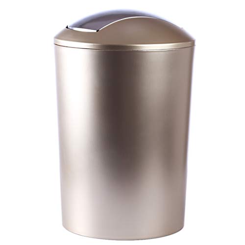 HMANE 10L Swing Lid Trash Can,Wastebasket Dustbin Garbage Bin With Swing Top - (Gold)