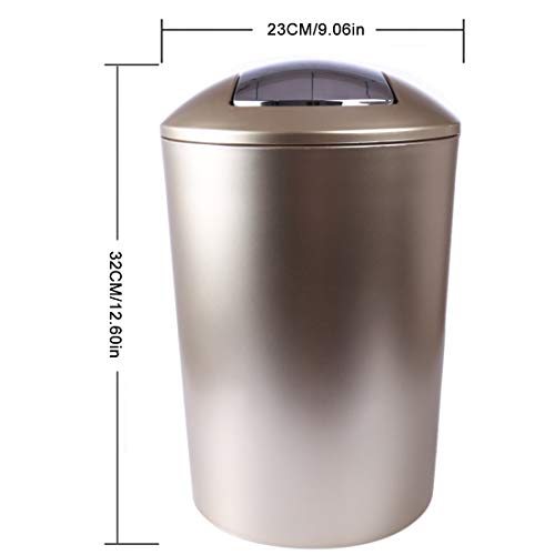 HMANE 10L Swing Lid Trash Can,Wastebasket Dustbin Garbage Bin With Swing Top - (Gold)