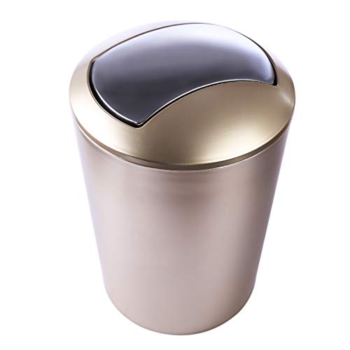 HMANE 10L Swing Lid Trash Can,Wastebasket Dustbin Garbage Bin With Swing Top - (Gold)