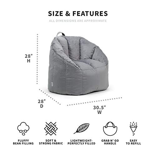 Big Joe Milano Bean Bag Chair, Gray Plush, Soft Polyester, 2.5 feet