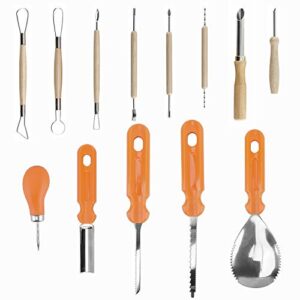 Halloween Pumpkin Carving Tools,Elmchee Halloween Jack-O-Lanterns 13 Piece Professional pumpkin cutting supplies tools Kit stainless steel lengthening and thickening