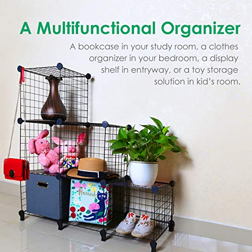 TomCare Cube Storage 6-Cube Cube Storage Storage Cubes Shelves Cube Closet Organizer DIY Storage Grids Stackable Storage Bins Wire Cubes Bookshelf Bookcase Modular for Home Office, Hollow Out Black