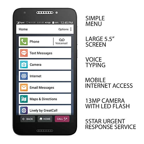 Jitterbug Smart2 unlocked, 32gb, No-Contract Easy-to-use Smartphone for Seniors by GreatCall,Black