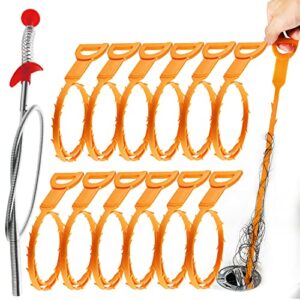 omont drain clog remover tool,13 pack snake drain clog remover hair clog remover tool, 24 inch stainless steel claw(1pcs) and plastic drain cleaner tool (12pcs) for sink,tube, kitchen and bathroom