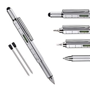 useful gadgets business gift for men, 6 in 1 sliver tool pen with ruler, level gauge, ballpoint pen, stylus and 2 screw drivers, multifunction tool pen fit for engineers and technicians in gift box
