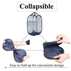 Mesh Pop-up Laundry Hamper, Folding Laundry Basket Tall Clothes Hamper with Durable Handles, 2 Pack Navy Blue