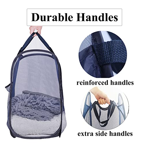 Mesh Pop-up Laundry Hamper, Folding Laundry Basket Tall Clothes Hamper with Durable Handles, 2 Pack Navy Blue