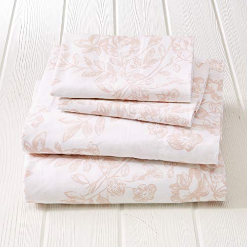 Great Bay Home Bed Linen Set, 4 Piece, Turkish Cotton Queen Flannel Sheets Set, Floral Sheets, Deep Pocket, Soft Sheets, Double Brushed Sheets, Pre-Shrunk & Anti-Pill Flannel Sheets, Toile-Blush Pink