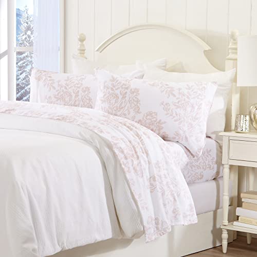 Great Bay Home Bed Linen Set, 4 Piece, Turkish Cotton Queen Flannel Sheets Set, Floral Sheets, Deep Pocket, Soft Sheets, Double Brushed Sheets, Pre-Shrunk & Anti-Pill Flannel Sheets, Toile-Blush Pink